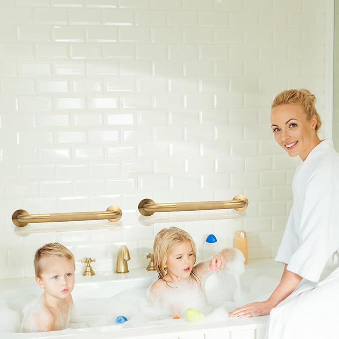 Shower Grab Bar, 2 Pack 24 Inch Gold Bathroom Grab Bar, 1.25" Diameter 304 Stainless Steel Anti-Slip Grab Bars for Bathtubs and Showers, Handicap Shower Grab Bar for Seniors Elderly