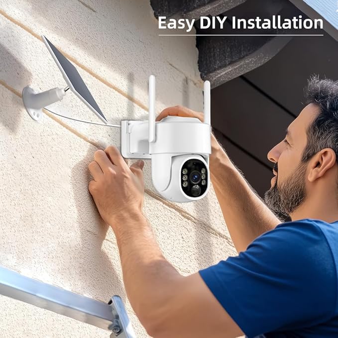 4G LTE Cellular Security Camera, Solar Camera Outdoor Wireless No WiFi Needed, Solar Powered Cam with SIM Card, 2K HD, 360° View PTZ, PIR Motion Detection, Siren Alarm, Color Night Vision, 2Way Talk