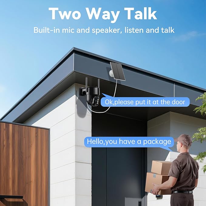 4G LTE Cellular Security Camera, Solar Powered Security Cameras Wireless Outdoor No WiFi Needed, with SIM Card, 2K Color Night Vision, Human Detection Alert, with 64G SD Card, 2-Way Audio, 360° View