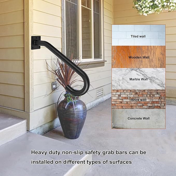 2PCS Hand Rails for Outdoor Steps, Outdoor Handrail Safety Grab Bar for Stairs Wall Mounted U Shaped Handrail 1.25" Tube Hand Railing for Garage Entry