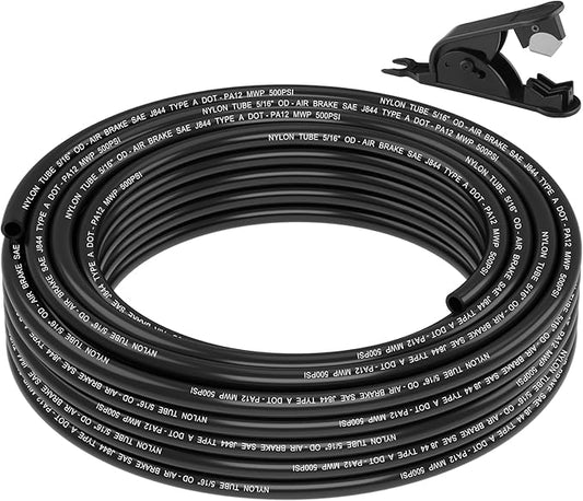 35FT 5/16 DOT Air Line SAE J844 PA12 Nylon Air Hose with Cutter 5/16” OD Pneumatic Tubing DOT Approved 5/16 Air Brake Hose for Air Suspension Kit Truck Trailer Brake System & Fluid Transfer 11m