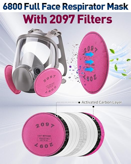 Full Face Respirator Mask - 6800 Reusable Gas Mask Anti-fog with 60921 Filters Prevent Dust Fumes Vapors Widely Used for Painting, Sanding, Polishing, Spraying and Other Work Protection