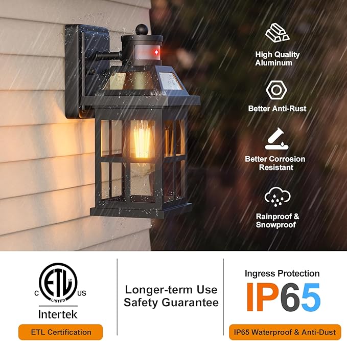 Motion Sensor Outdoor Light Fixtures 2-Pack Upgraded, Anti-Rust Aluminum Outdoor Sconces Front Porch Lights Black Exterior Light Fixtures Dusk to Dawn Outside Lights House, ETL Certified