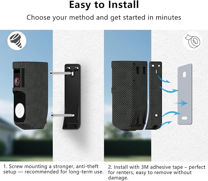 Video Doorbell Camera Wireless with Charm, HD Camera, Real-Time Alerts Ring Call, Pan Rotate, AI Detection, Power Battery, Home Security Apartment Camara para Puerta, 2.4G WiFi, Carbon Fiber