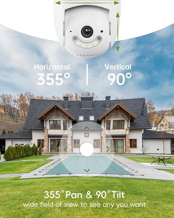 2.4G/5G Security Camera Outdoor, 3MP 24/7 Recording Wired Cameras, Plug-in Power, 360° Surveillance, Motion Tracking, Works with Alexa, 2-Way Audio, IP66, Color Night Vision, SD/Cloud Storage