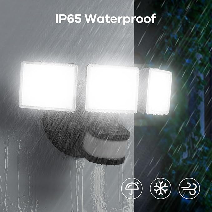 OREiN 6500LM/42W Flood Lights Outdoor, 180°/75FT Motion Sensor Outdoor Lights 4 Modes Dimmable Dusk to Dawn Floodlights IP65 Waterproof for 6000SQ.FT Area for Big Patio, Driveway, Black (Hardwired)
