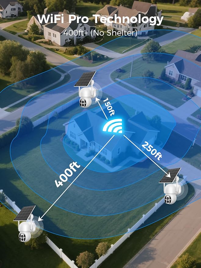 Solar Security Camera Outdoor Wireless WiFi Pro, 4MP Color Night Vision, AI/PIR Motion Detection, 360 PT, 2-Way Audio, IP66, 2.4/5GHz, SD/Cloud Storage, Works with Alexa, Mobile App & HomeBase