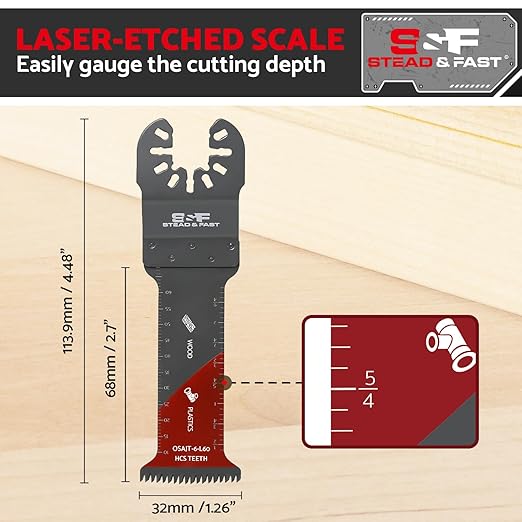 S&F STEAD & FAST 6 PCS Oscillating Tool Blades for Wood, Japanese Teeth Curved Edge, Long Oscillating Saw Blades for Wood, Plastic, Universal Fit for Quick Release