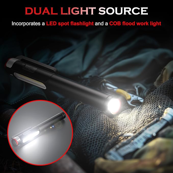 Pen Light Flashlight, 800 Lumens LED Pen Flashlights Rechargeable 6 Modes COB Magnetic Flashlight with Clip Bright Pocket Flashlights Work Light Portable Waterproof Durable Penlight for Nurse