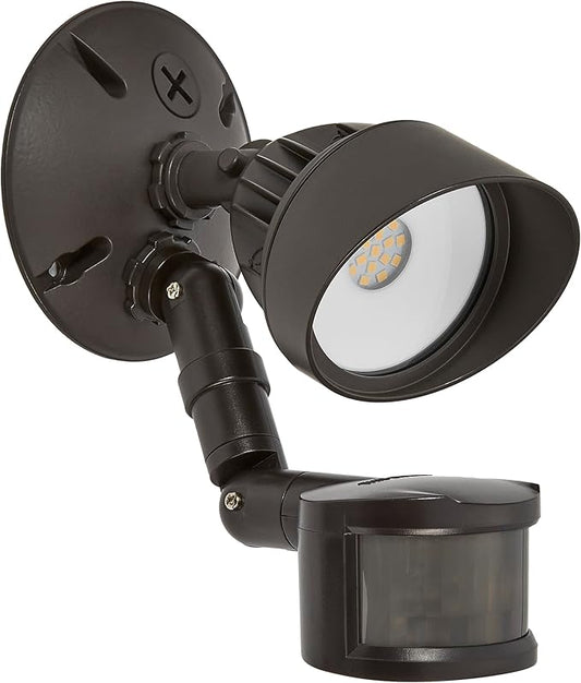 Maxxima LED Outdoor Flood Wall Light, Exterior Security Light with Adjustable Head, 800 Lumens, Featuring Motion Sensor and Dusk to Dawn Sensor, 3000K Warm White, Brown Fixture