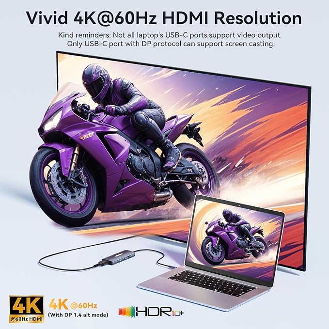 USB C Video Output Hub, 3 USB-C & 2 USB-A 3.2 10Gbps Ports, 4K@60Hz HDMI, 100W PD, SD/TF, USBC Splitter Dual Monitor Adapter for MacBook Pro/Air, iMac, iPad Pro, XPS, Surface, Galaxy S22,Samsung DEX