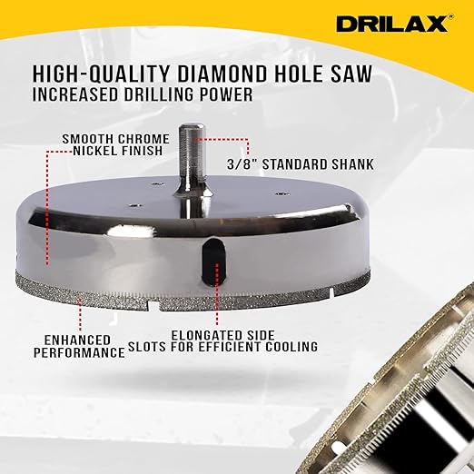 Drilax 5-7/8" Diamond Hole Saw for Ceramic, Porcelain, Glass, Granite & Quartz Tiles | Large Drill Bit for Toilet Cutouts, Recessed Lighting & Shower Valves | Tile & Glass Hole Cutter
