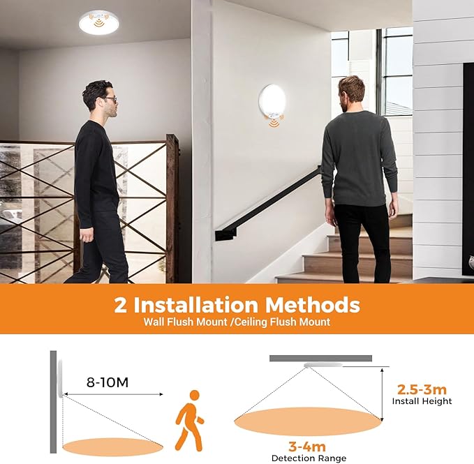slochi 4Pack Motion Sensor Light Indoor Wired PIR, 3000K/4000K/6500K Closet Lights Motion Sensored, 15W 1500LM 7 in, Timer, Motion Activated Flush Mount Ceiling Light for Hallway Wall Pantry, White