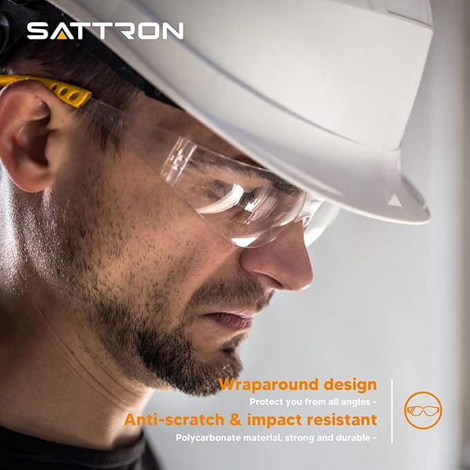 Clear Safety Glasses 24PK, Protective Eyewear Polycarbonate Lens with Rubber Temples ANSI Z87.1 Anti-Scratch Impact Resistant Eye Protection for Man Woman Clear Lens/Yellow Frame