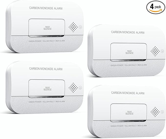 Ecoey Carbon Monoxide Detectors, 10-Year CO Detector with Human Alarm Sounds and Test Button, Carbon Monoxide Alarm with Electrochemical Technology and Low Battery Signal for Home, FJ127, 4 Packs