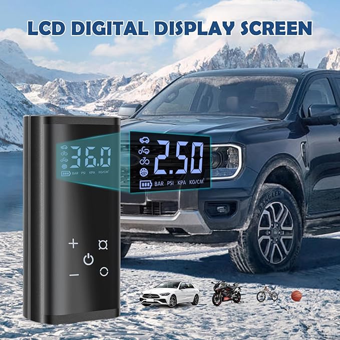 YUGUANG Tire Inflator Portable Air Compressor, 150PSI Air Pump for Car Tires Faster Inflation Electric Cordless Tire Pump with Digital Pressure Gauge for Car, Bike, Motorcycle, Ball