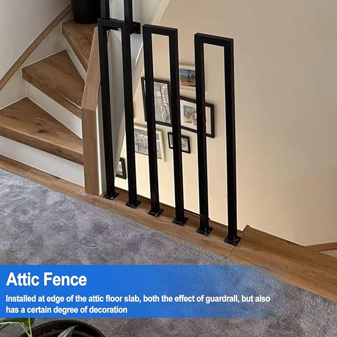 2Pcs U-Shape Handrails for Steps, 7.9x35.4in Matte Black Hand Rails for Indoor Outdoor Stairs, Stair Railing Industrial Wrought Iron Railing for Garden Loft Corridor