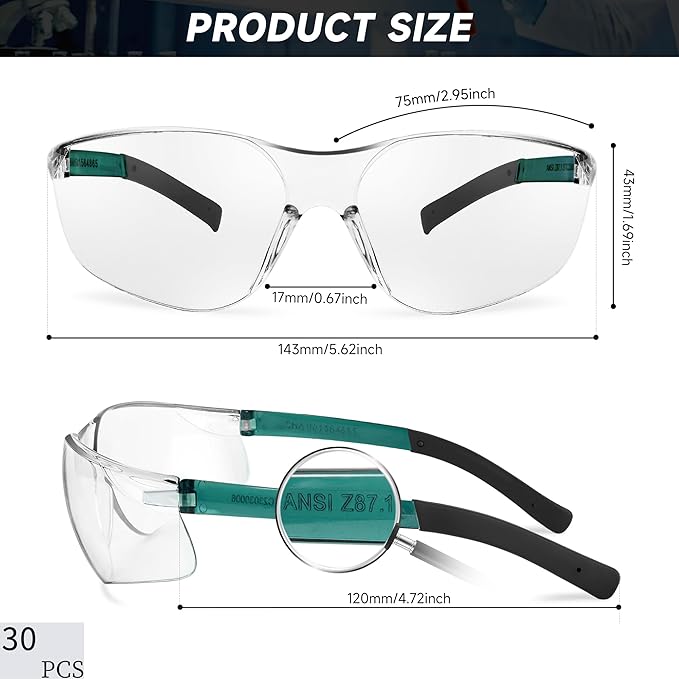 Safety Glasses for Men Women ANSI Z87.1 Safety Glasses Bulk Protective Eyewear Scratch-Resistant