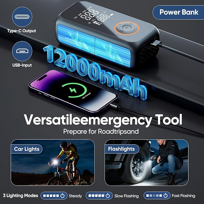 Tire Inflator Portable Air Compressor, Cordless Mini Portable Air Pump with Rechargeable Battery, 5X Faster Inflator with Digital Pressure Gauge Auto Shut-Off for Car, Motorcycle, Bike, Ball(Orange)