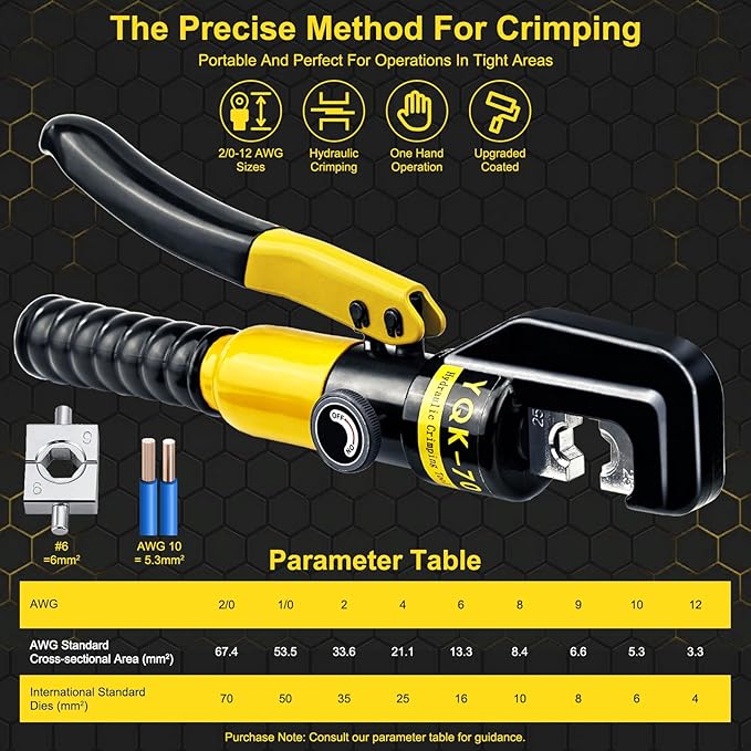 Hydraulic Crimping Tool and Cable Cutter Hydraulic Cable Lug Crimper 10 US TON 12 AWG to 00 (2/0) Electrical Terminal Cable Wire Tool Kit with 9 Die