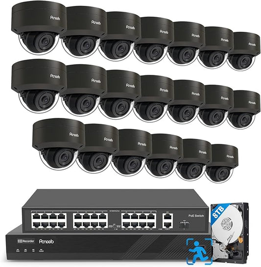 32 Channel Security Camera System, 20x 5MP Wired IK10 Vandal-Proof Dome IP PoE Cameras Outdoor with Smart AI Human Detection, Built-in Mic, Remote Access, 4K 32CH NVR 8TB HDD, PD54B2032-5M