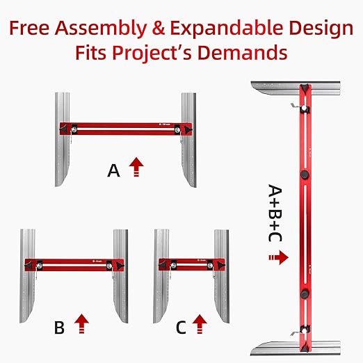 Aircraft-Grade Aluminum Stair Tread Template Tool – Adjustable Stair Tread Gauge & Jig | 16”,12”,8” Extension Kit (6-Piece Set) | Precision Stair Measuring Tool for Contractors & DIY