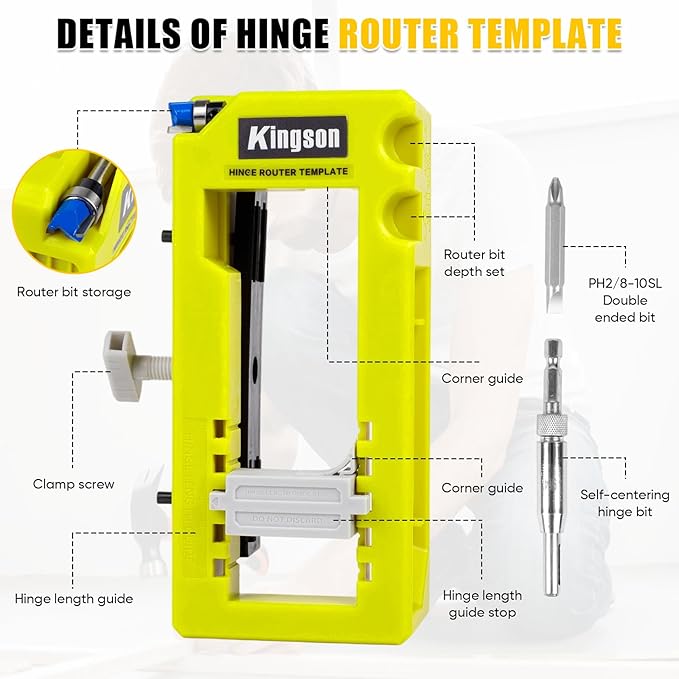Door Hinge Jig, Door Hinge Mortiser, Router Template Fits for Door Hinges Kit Fits 3” to 5” Length and 1/4” or 5/8” Thickness, Door Hinge Mortiser, Router Template