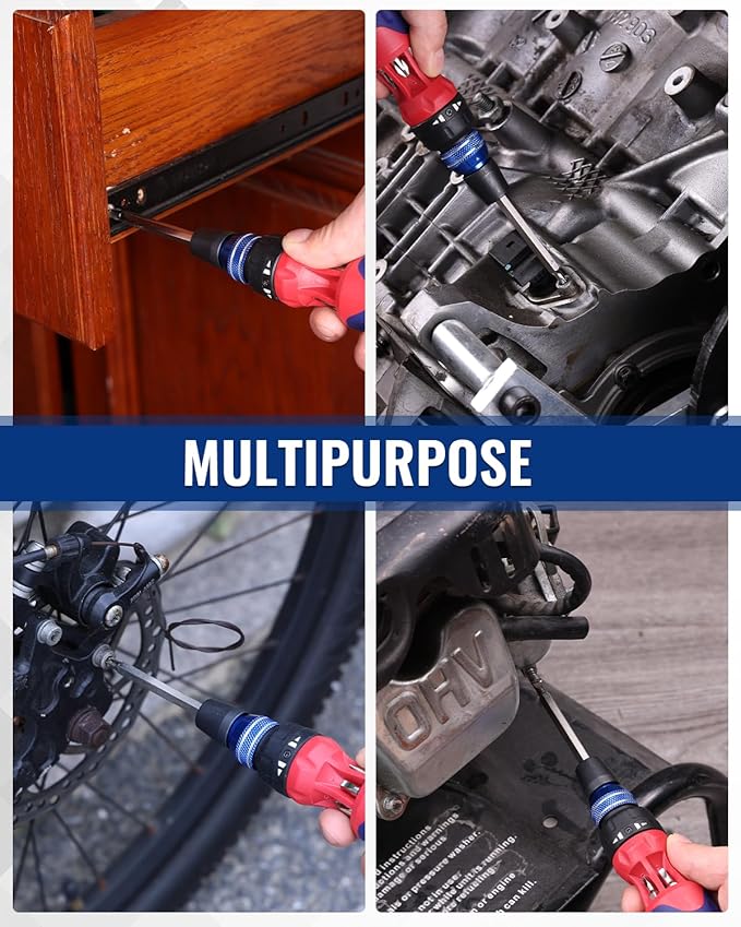 WORKPRO 12-in-1 Ratcheting Multi-Bit Screwdriver Set, Quick-load Mechanism Screwdriver with Double End Bits in Handle