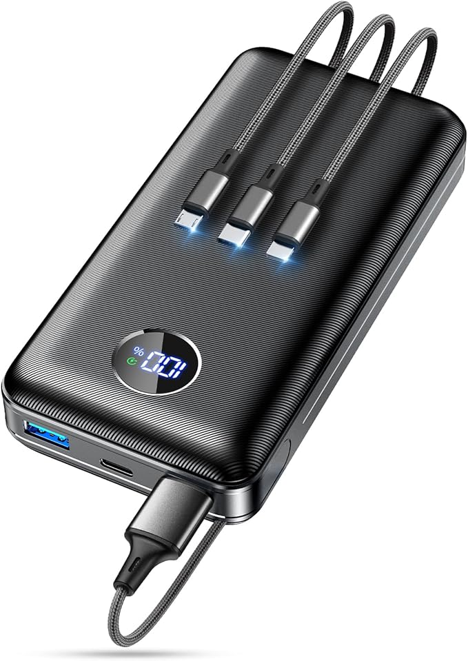 Portable Charger Power Bank - 60,000mAh Battery Pack, 22.5W Fast Charging Phone Charger with USB-C/iOS/Micro-USB Cable, Powerbank for iPhone 17 16 15 14 13 Samsung Google,for Travel Camping