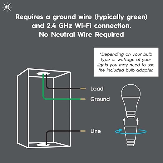 GE CYNC Smart Light Switch, Toggle Switch Style, No Neutral Wire Required, Bluetooth and 2.4 GHz WiFi 3-Wire Switch, Works with Amazon Alexa and Google Home, White (1 Pack)