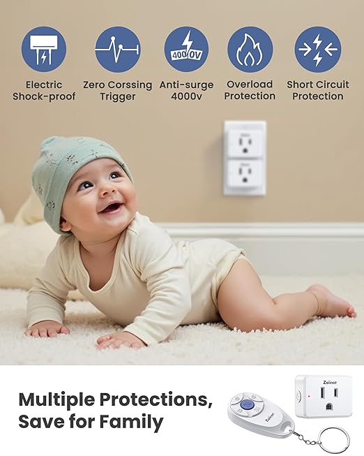 Mini 3-Gang Remote Control Outlet Plug Switches, Mini Key Design, Expandable Wireless Light Switches, No Wiring No WiFi, 300 ft, 15A/1500W, for Household Appliances