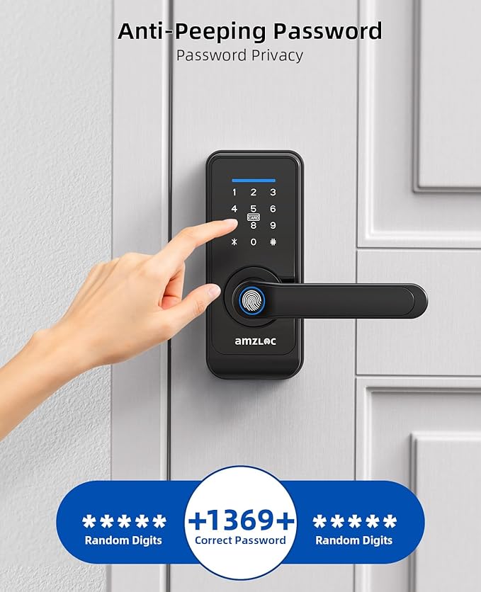Smart Fingerprint Lock,Lever Door Handle Lock with Keypad,Keyless Entry Door Lock for Front Door and Bedrooms,Electronic Code Deadbolt Lock with Handle,Bluetooth App Control,IP65 Weatherproof