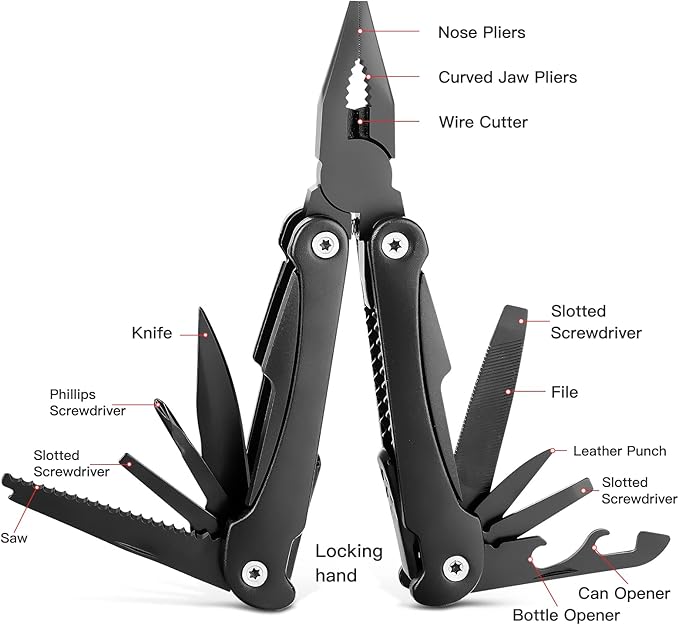 14 IN 1 Multitool Pliers with Pocket Clip, Portable Multi Tool, Pocket Knife Camping Multitool, Needle Nose Pliers with Replaceable Wire Cutters, Screwdrivers, Saw - Gifts for Men, Dad, Husband
