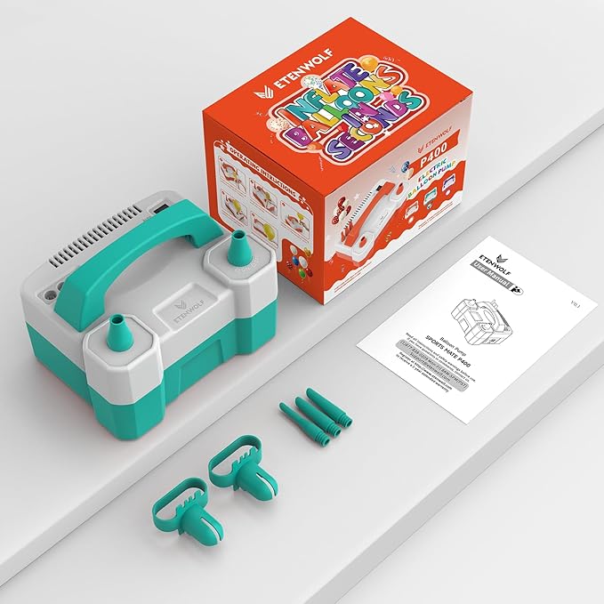 ETENWOLF P400 Balloon Pump Electric for Balloons with 2 Nozzles 110V 550W Balloon Blower for Party Metalic Latex Foil Balloons, Balloon Inflator for Birthday Decorations