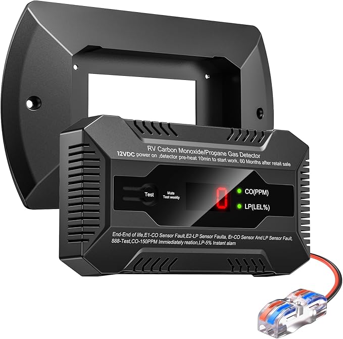 Nuleto RV Dual LP/CO Alarm，RV Carbon Monoxide & Propane Gas Detector with Separate LED Indicator Light, Early Warning to Ensure RV Camping Safety Travel (with 1 Bracket), Black