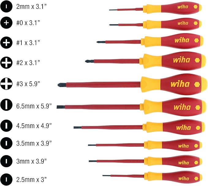 Wiha 32093 Slotted and Phillips Insulated Screwdriver Set, 1000 Volt, 10 Piece