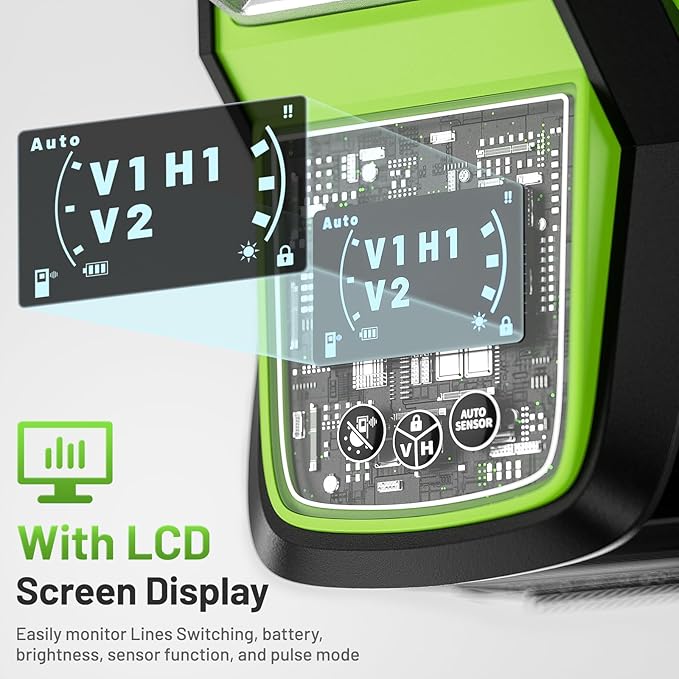 Huepar Laser Level, 360 Self Leveling 1/13-Inch-High Accuracy 3D Green Laser Line Leveler with Rechargeable Battery, LCD Screen, Adjust Brightness, Pulse Mode, Magnetic Base, Hard Carry Case (HX03CG)