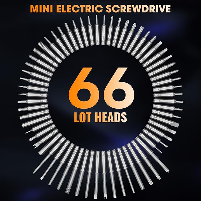 TanSon Mini Electric Screwdriver Set,3.7V Precision Screwdriver Set 66 in 1 Magnetic Drill,HD Display,5 Torque Settings,4 LED Lights, Portable Repair Tool Kit for Computer,Phone, Watch,Camer,Glasses