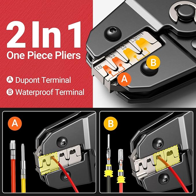Ratcheting Wire Crimping Tool for AWG 24-16 Open Barrel Terminals – Professional Crimper Tool for JST, DuPont, AMP, Deutsch & Delphi Connectors