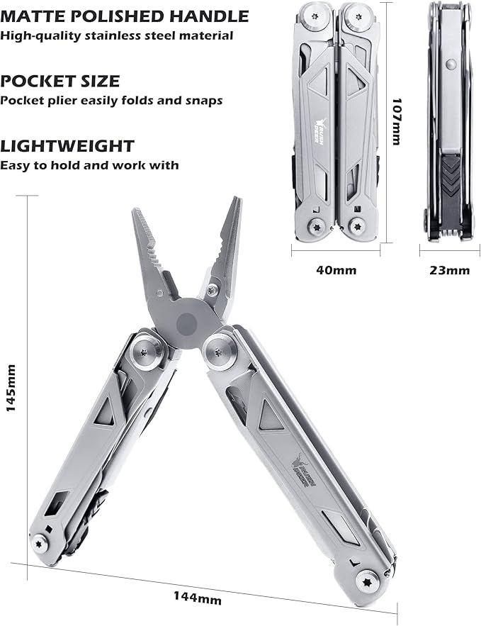 RUSH DEER Multi-Tool 18-in-1 Essential Survival Tools and Multitools Plier- Versatile Camping Tool Kit-Gift for Men-ultimate versatile toolkit For DIY, Outdoor (Sliver)