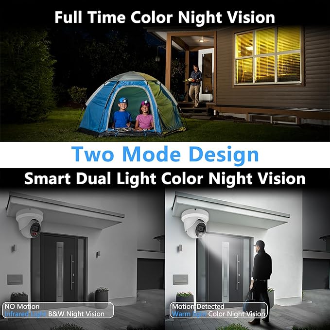 8MP 4K PoE IP Security Camera, H.265 Dome IP Camera with Smart Dual Light Colorvu, 5X Optical Zoom, Two Way Talk, SD Card Slot, 98ft Night Vision, 110°Wide Angle, Human/Vehicle Detection