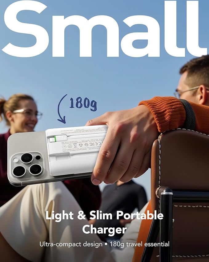 VEGER 10000mAh Portable Charger with 2 Built-in Cables, PD 22.5W Fast Charging USB C Power Bank, 4 Outputs 3 Inputs Slim Battery Pack Compatible with iPhone, Samsung, iPad, Android - Travel Essential