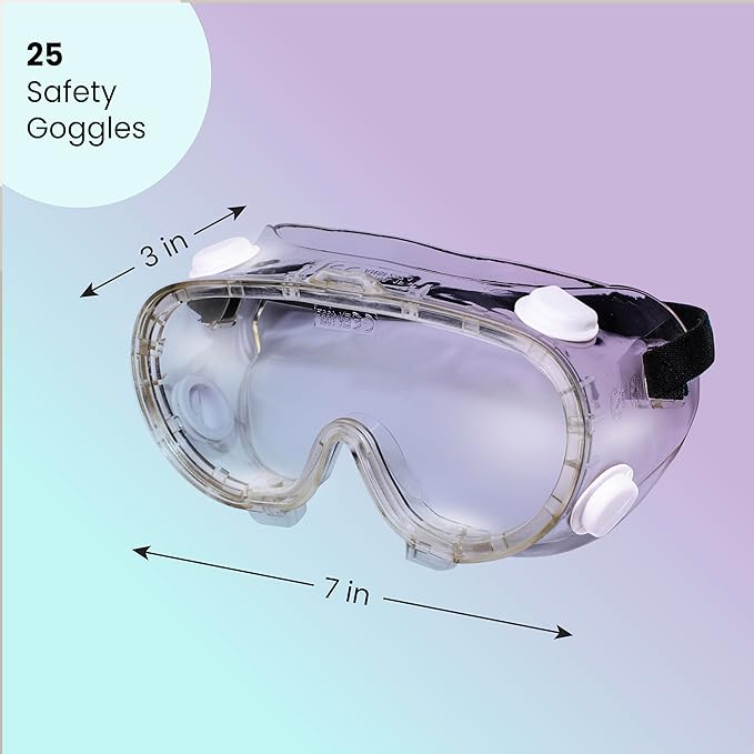 Aqulius Safety Goggles - 25 Pack, Direct-Vented PVC Frame, Comfort Fit - Anti-Fog Safety Glasses & Protective Eyewear - Impact & Chemical Splash-Resistant Eye Protection