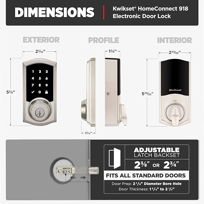 Kwikset HomeConnect 918 Traditional Z-Wave Long Range Enabled Touch Screen Lock Works with Ring Alarm, Samsung SmartThings Hub Required, Sold Seperately in Satin Nickel