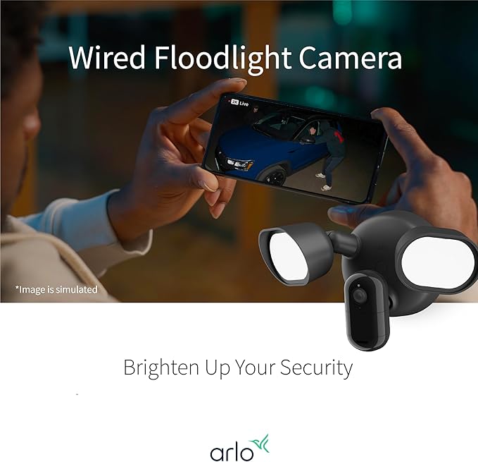 Arlo Wired Floodlight Camera | Home Security Camera with 2K Video and HDR | 2000 Lumens | Integrated Siren, Weather-Resistant, Color Night Vision, 160º Field of View, 2-Way Audio Black (2025)