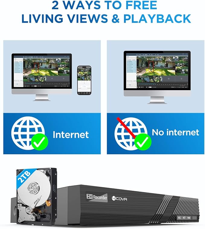 4COVR 8CH 4K Wired Security Camera System, 2-Way Audio & Smart Color Night Vision, 8X 8MP PoE IP Bullet Cameras, AI Human/Vehicle Detection, IP67 Weatherproof, 2TB NVR, 24/7 Recording, LY37YX8M0808-1