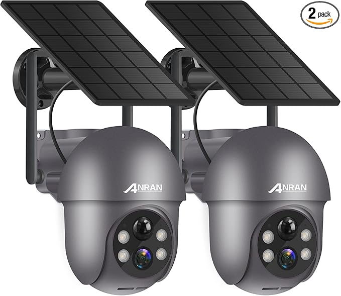 ANRAN 3MP Security Camera Wireless Outdoor, 2K Solar Outdoor Camera with 360° View, Smart Siren, Spotlights, Color Night Vision, PIR Human Detection, Pan Tilt Control, 2-Way Talk, Q01 Grey 2 Packs