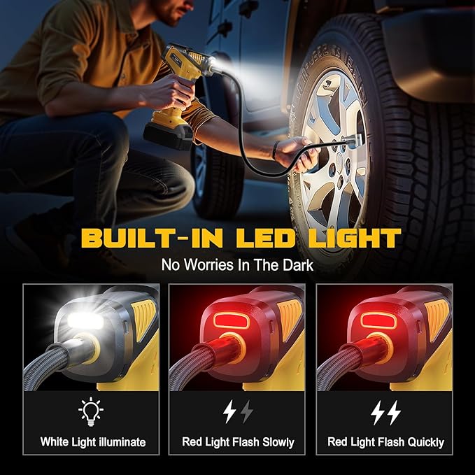 Tire Inflator Portable Air Compressor Compatible With Dewalt 20V Battery, LIVOWALNY 150PSI Air Pump Cordless Tire Pump Digital Pressure Gauge, Tire Inflator for Car, Bike, Motorcycle (No Battery)