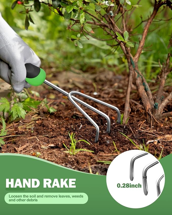 Garden Tools Set, 3 in 1 Heavy Duty Garden Tools Kit, Stainless Steel Ergonomic Gardening Hand Tool, Gardening Supplies Gift for Women, Kid, Organizer, Father's Day