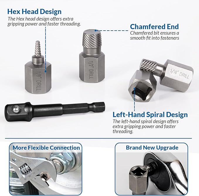 27PCS Screw Extractor Set, Easy Out Bolt Extractor kit with 3/8" Inch Drive Hex-Head, Multi-Spline Rounded Bolt Remover tool for Removing Damaged Studs, Bolts, Screws